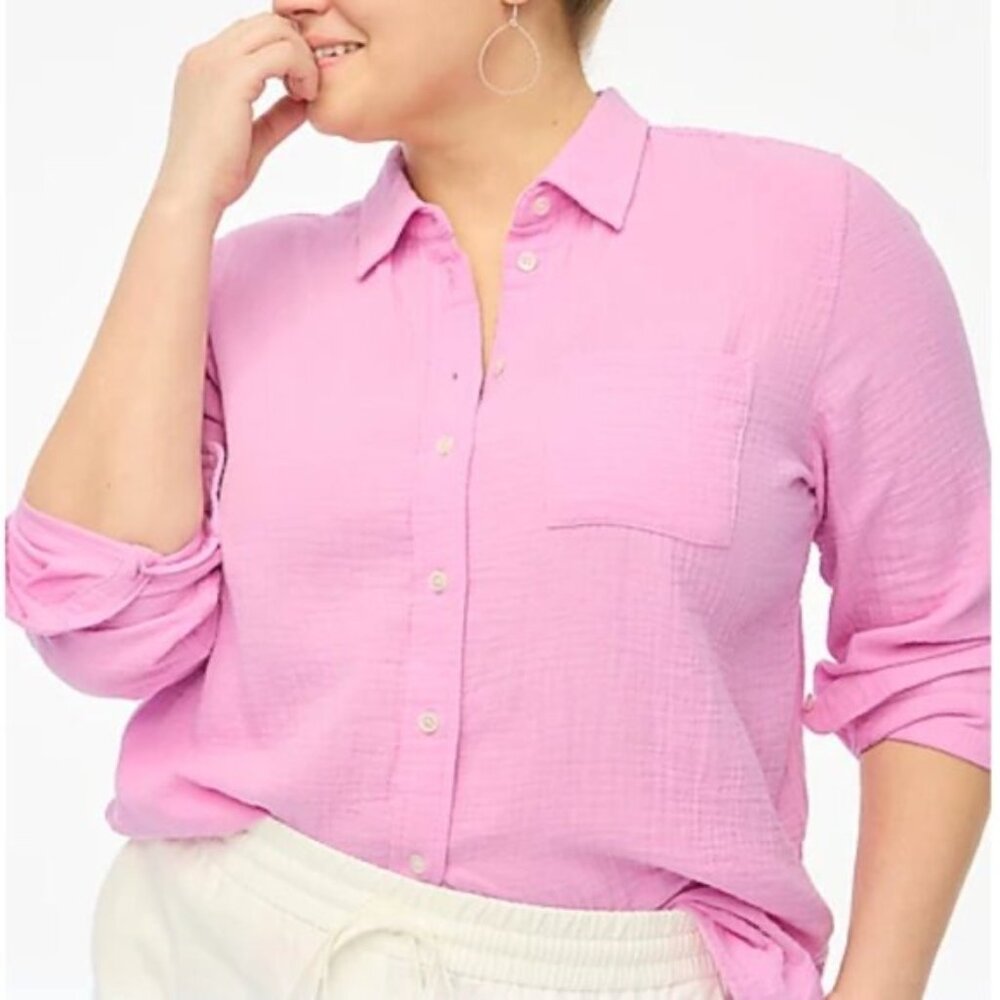 NWT; 2X; J Crew Factory Pink Gauze button-up shirt